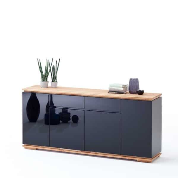 Design Sideboard in Schwarz Hochglanz Asteiche Massivholz