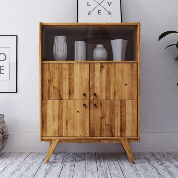 Wohnzimmer Highboard aus Wildeiche Massivholz Retro Look