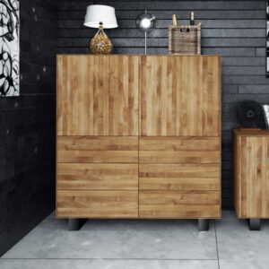 Wohnzimmer Highboard aus Wildeiche Massivholz Stahl