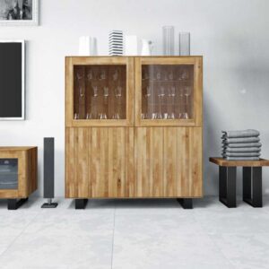 Highboard aus Wildeiche Massivholz Glastüren