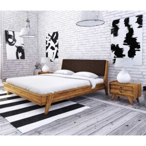 Schlafzimmer Bett aus Wildeiche Massivholz Retro Design (dreiteilig)