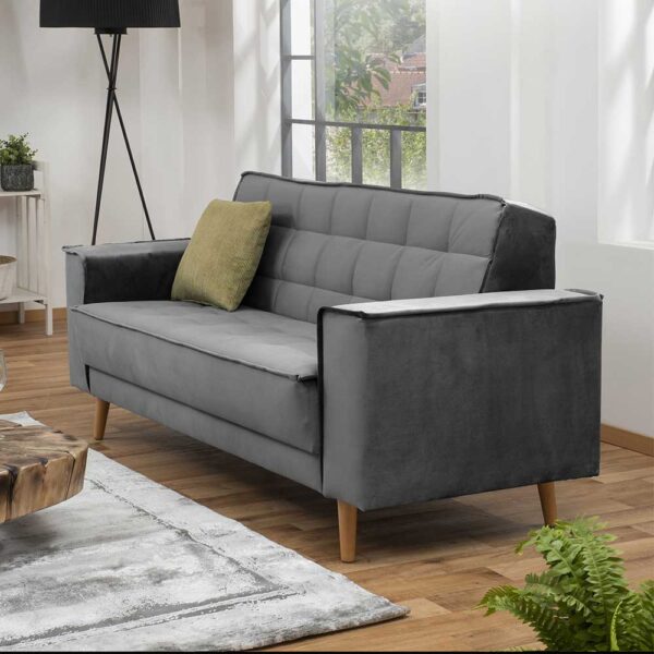 Zweiersofa Anthrazit Retro aus Samtvelours Buche Massivholz