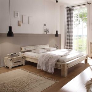 Designerbett im Vintage Style Akazie Massivholz