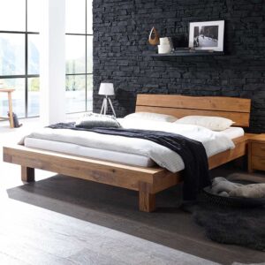 Doppelbett aus Wildeiche Massivholz Landhausstil